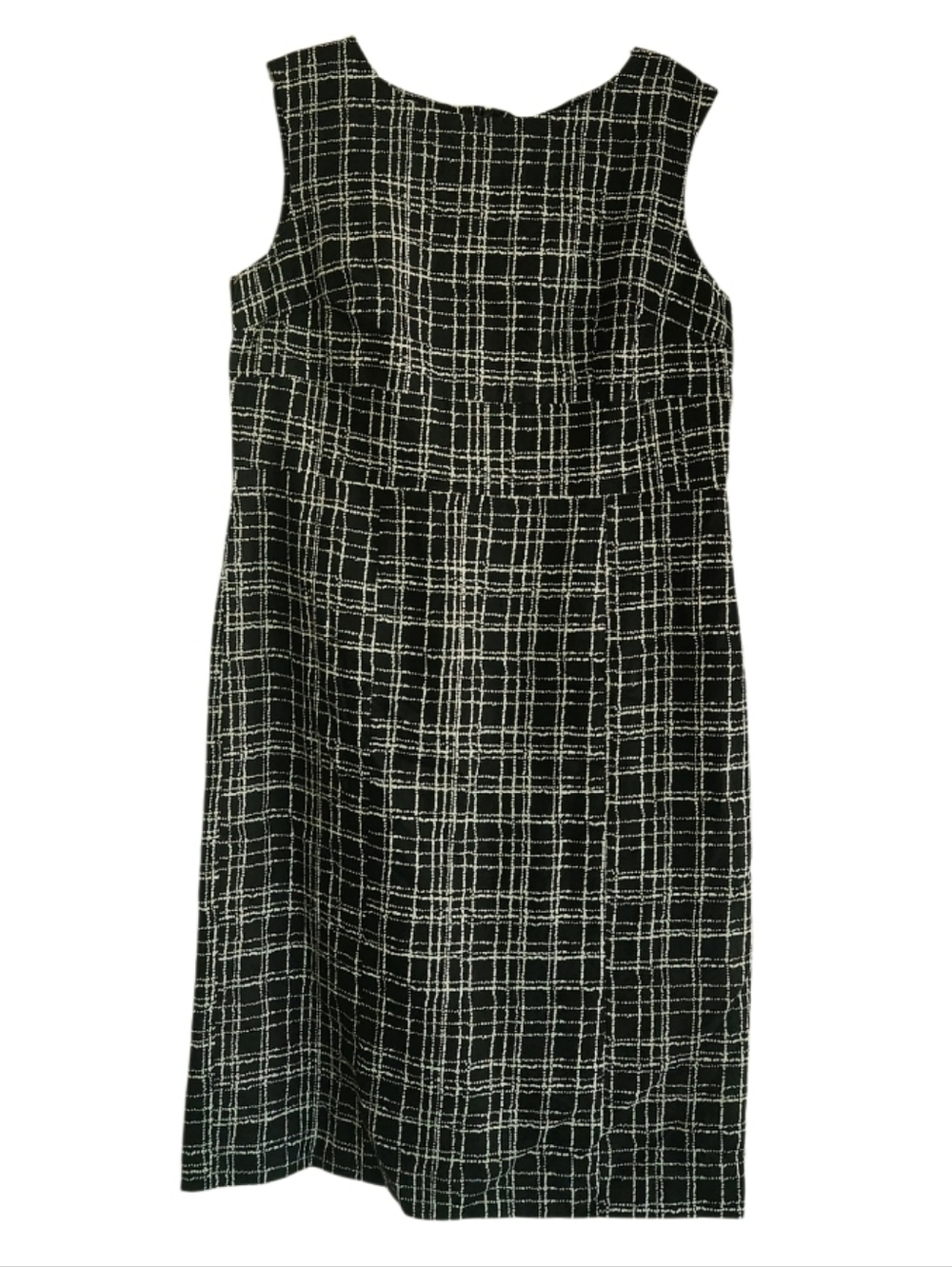 Merona Sleeveless Linen Black White Check Print Lined Sheath Dress Women's 16